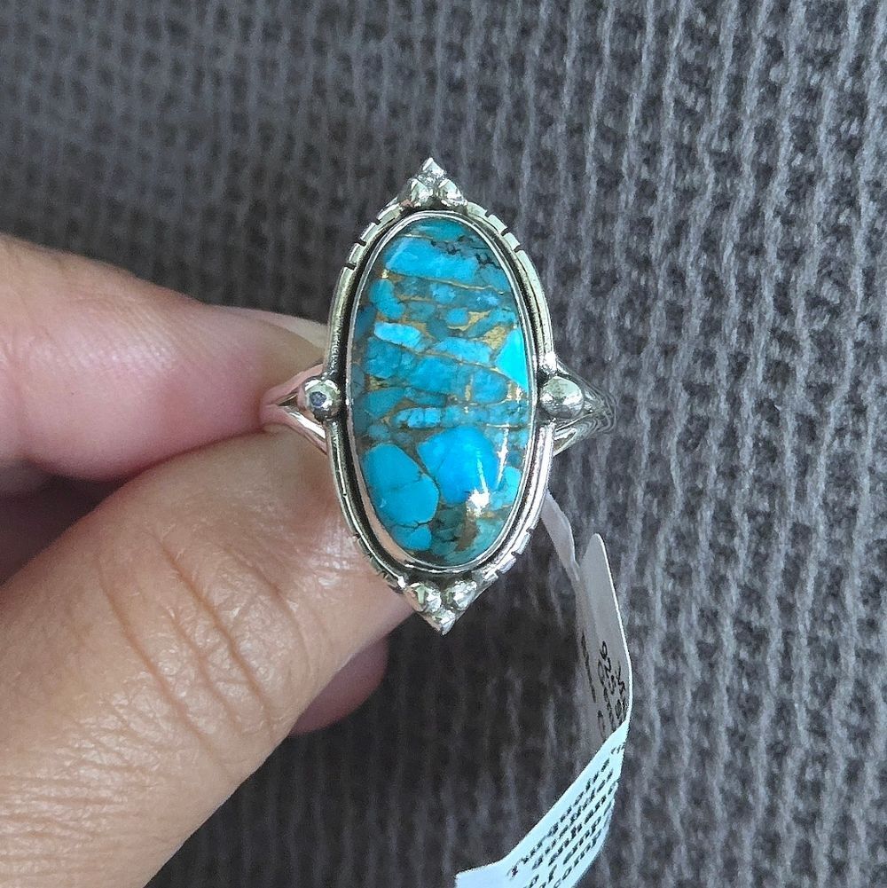 ✨️HP✨️ Shivam Oval Shaped Blue💙 Copper Turquoise Statement Ring💍 - NWT - Picture 10 of 16